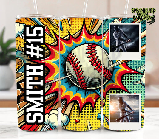 Custom Baseball Photo travel Tumbler, Baseball Photo cup, Baseball Coach cup, Personalized Baseball gift, gift for mom, gift for dad